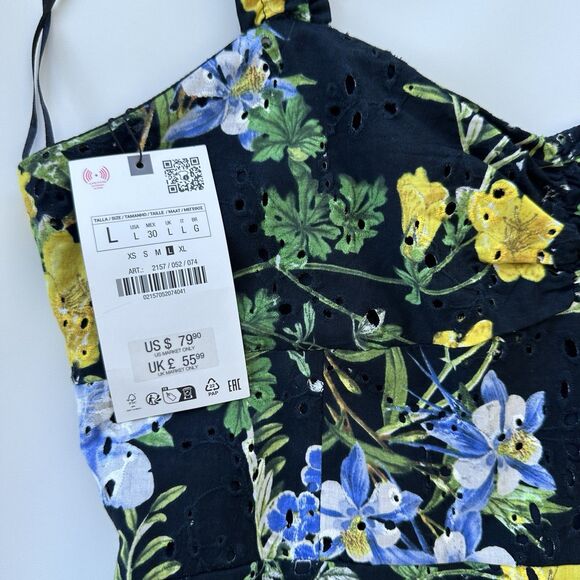 ZARA NWT WOMAN SS24 BLACK/YELLOW FLORAL PRINT MIDI DRESS Large $80 Ref 2157 052 - Picture 10 of 15
